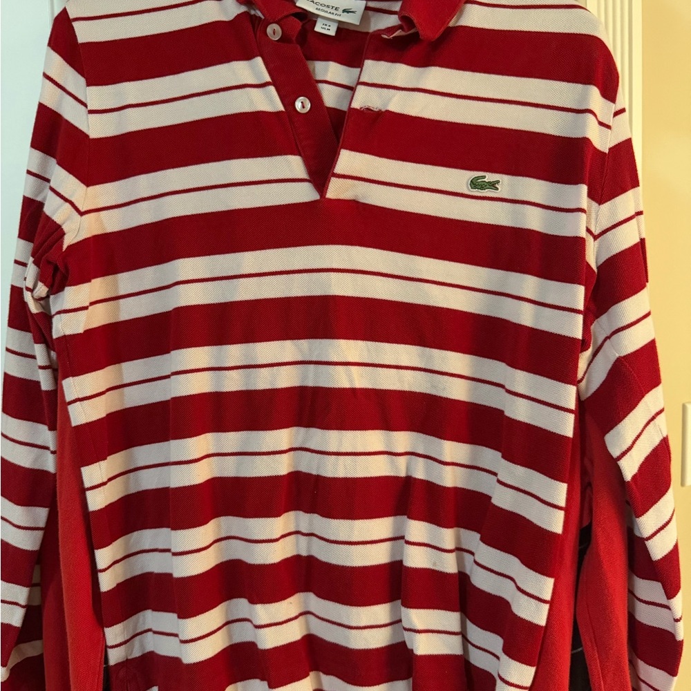 Lacoste Red and White Polo Shirt